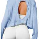 SOLY HUX Women's Sports Workout T Shirts Cutout Backless Long Sleeve Yoga Tees Athletic Tops Pure Blue Small