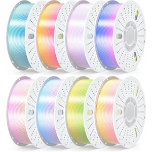 PINBALL Silk Rainbow PLA 3D Printer Filament 1.75mm, Shiny Multicolor Fast Color Changing PLA Filament, 3D Printing Filament Dimensional Accuracy +/- 0.02mm, 8 KG 8 Colors