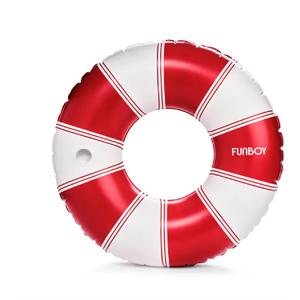 FUNBOY Giant Vintage Stripe Inflatable Pool Float with Cup Holder 48" Pool Float for Adults Inner Tube Pool Toys Swim Rings Swimming Pool Accessories & Pool Lounger Float for Pool Party & Summer (Red)