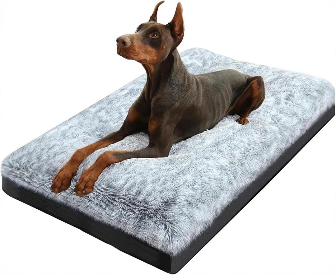 KISYYO Premium Washable Orthopedic Dog Bed 41" Extra Large Crate Mat with Non-Slip Base, Plush Support for Pets Up to 90 lbs, 41"L x 27"W x 3.5"Th,  Grey