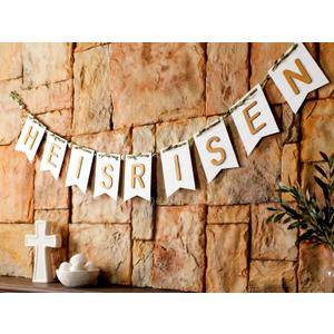 CroBlissful He Is Risen Easter Church Christian Easter Banner He Is Risen Wooden Mantle Banner Religious Decorations Holiday Party Decorations for Farmhouse Home Wall