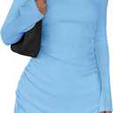 PRETTYGARDEN Long Sleeve Dress for Women 2026 Fall Off The Shoulder Cocktail Party Spring Mini Ruched Bodycon Dresses(Light Blue,X-Small) 