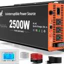 2500 Watt Sump Pump Battery Backup System, Pure Sine Wave Output, Professional Backup System in The Event of a Power Outage, Remote Controller with LCD Screen, Automatic Grid and Battery Switchover