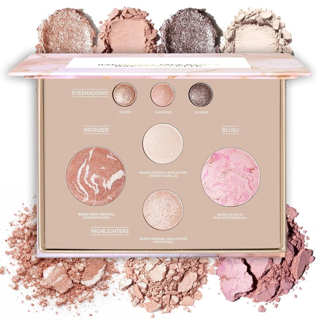 All-in-One Baked Makeup Palette with 3 Eyeshadows, 2 Highlighters, 1 Blush & 1 Bronzer - Highly Pigmented, Silky Smooth, Easy to Blend Full Face Make Up Pallet, Travel-Friendly Makeup Kit (01)