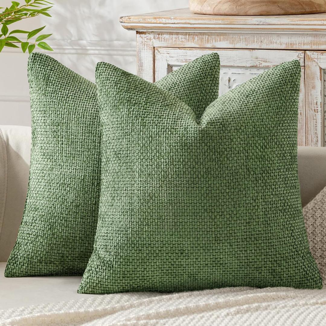 MIULEE Pack of 2 Couch Throw Pillow Covers 20x20 Inch Sage Green Modern Boho Accent Decorative Pillow Covers Soft Chenille Farmhouse Cushion Covers for Home Decor Bed Sofa Living Room