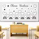 130Pcs Back to School Choose Kindness Bulletin Board Decorations, Black White Flower Boho Rainbow Cutouts Border Trims Name Tags School Positive Classroom Chalkboard Supplies Wall Door Decor