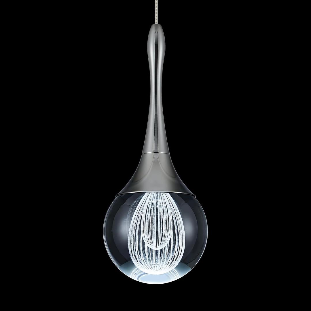 LED Pendant Light Kitchen Island Raindrop Crystal Pendant Lights Dimmable Chrome Modern Hanging Light for Bedroom Bathroom Living Room 6000K Cool White, 1 Pack