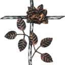 Decorative Rose Wall Cross  Welded Wrought Iron and Stamped Metal with Rustic Copper and Silver Finish  Spiritual Floral Jesus Art Sculpture