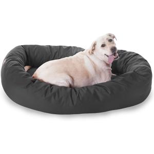 Majestic Pet 52 Inch Bagel Calming Dog Bed Washable  Cozy Soft Round Dog Bed with Spine Support for Dogs to Rest Their Head - Fluffy Donut Puppy Mat 52x35x11 (Inch) X-Large  Gray