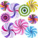 Outus Hanging Paper Fans Decorations Candy Party Classroom Decoration Colorful Peppermint Candy Paper Fan Ceiling Wall Garland for Candyland Themed Birthday Party Supplies (9 Pcs, Classic)