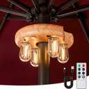 Wood Grain Patio Umbrella Light with Remote Control, Rechargeable Cordless LED Edison Bulbs Pole Light with 10 Brightness Levels for Garden, Patio, Backyard, Camping or BBQ (1 Pack)