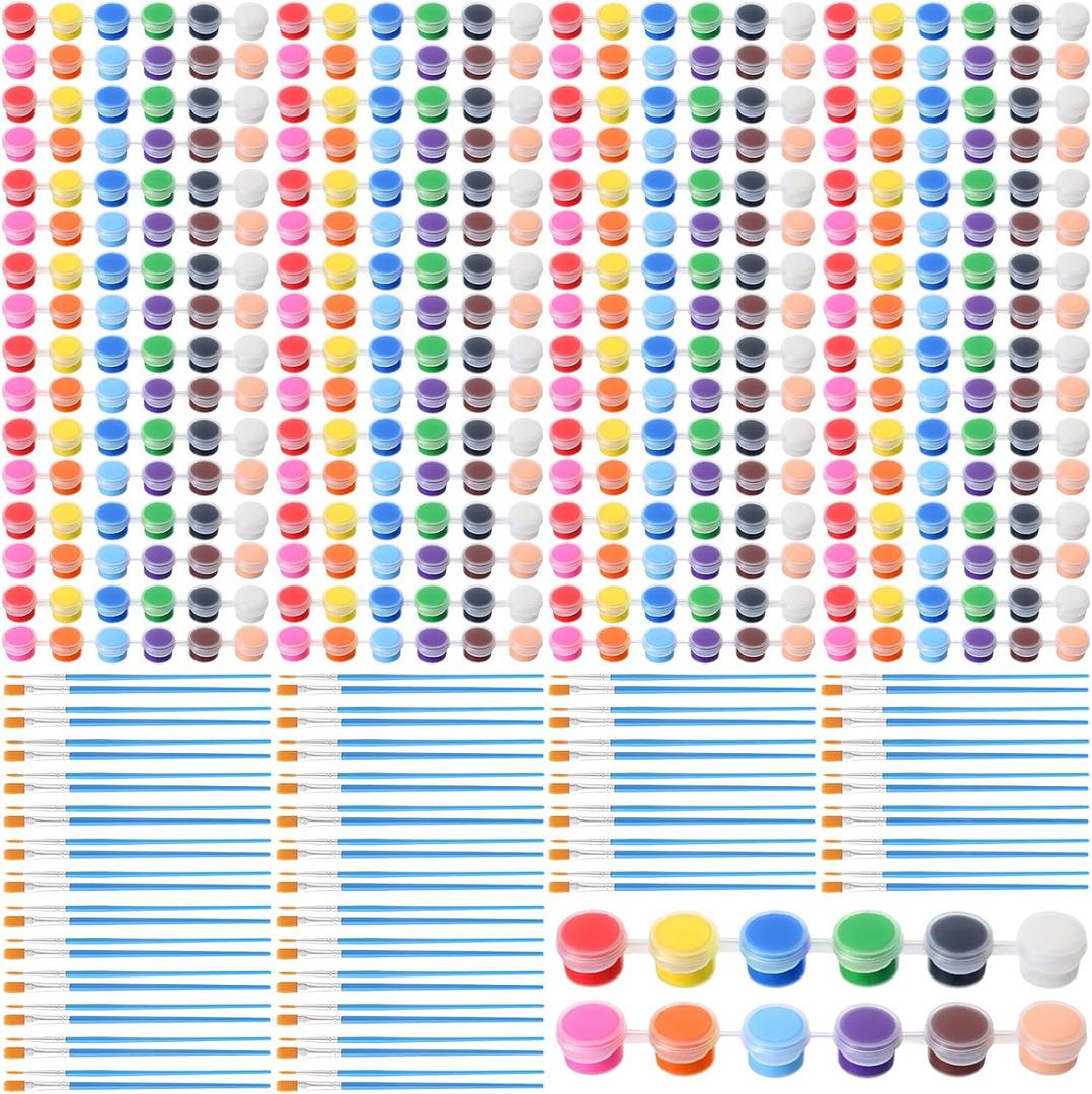 Timgle 560 Pcs Mini Acrylic Paint Set for Kids 40 Set 12 Colors Washable Paint Strips Bulk 40 Flat Painting Brushes 40 Pointed Brushes Graduation Gift for Adult Classroom Birthday Party(2ML)