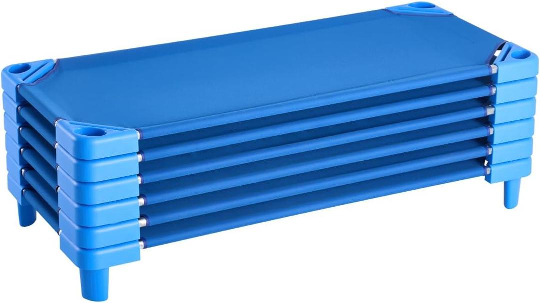 VEVOR Stackable Kiddie Cot, 6 Pack Portable Toddler Nap Cots, Standard Size 52" L x 23" W Daycare Cots for Kids, Preschool Classroom Daycare Beds for Sleeping, Resting, Naptime, Blue, 52" L x 23" W - 6Pcs