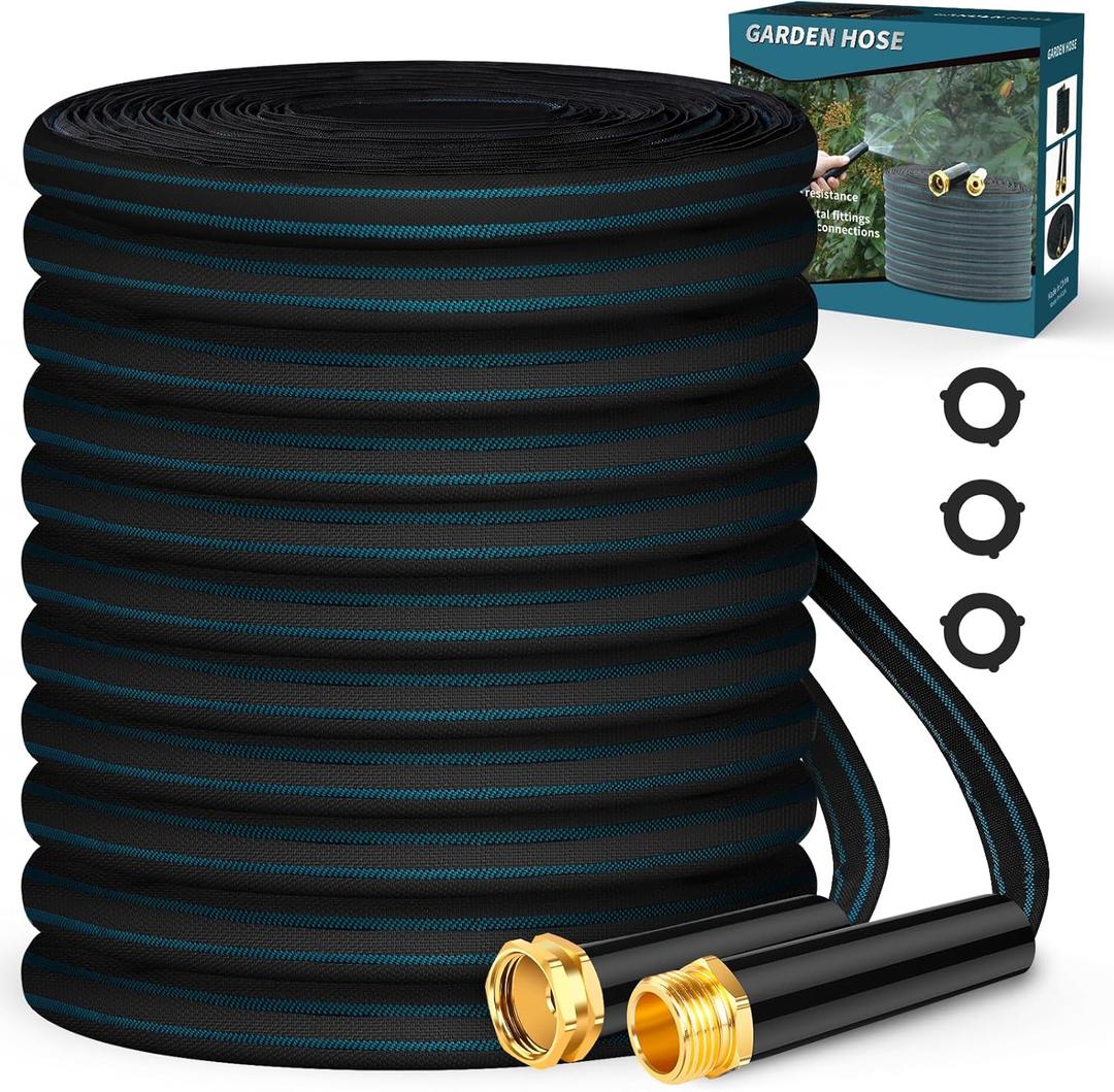 Garden Hose 100ft, Non-Expanding, Lightweight, Leak-Proof Metal interface, No-Knots, Portable, Wear-Resistant, Sturdy, Flexible, Water Hose for Yard, Garden, Black Lake Blue