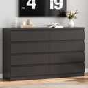 Modern Black 8 Drawer Dresser for Bedroom, 15.3" D x 55.2" W x 32.3" H Simply Chest of Drawers, Wood Storage Dresser with Deep Drawers for Living Room Hallway Entryway, Black