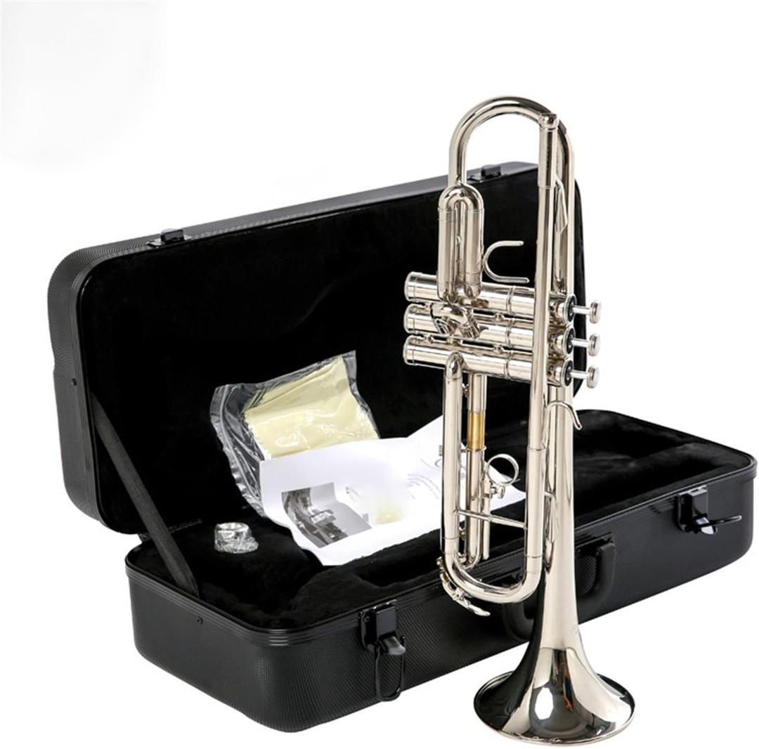 Beginner trumpet Brass Instrument Trumpet Lacquer Gold Trumpet B-flat Key Beginner Adult Musical Instrument(Silver)