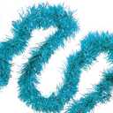 Allgala Light Blue Tinsel Garland, 50 Feet Christmas Metallic Foil Tinsel Garland Decoration for Holiday Tree Walll Rail Home Office Event Fall Thanksgiving Decoration