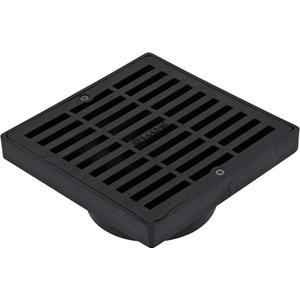 NDS 640 6-Inch Square Grate with Low-Profile Adapter Drain, Connects to 3-Inch and 4-Inch Drain Pipes and Fittings, for Small Lawns, Landscaping and Patios, Plastic, Black