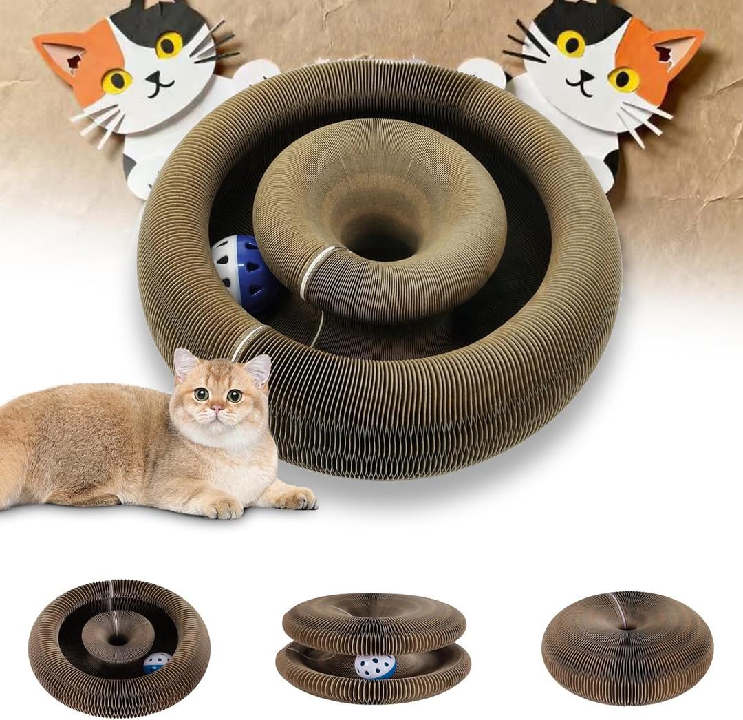 Magnetic Magic Organ Cat Scratcher Toy, Extra-Thick & Large Connectable Cardboard Scratching Board with Bell Ball, Interactive Enrichment Toy for Indoor Cats & Kittens (Pack of 1)