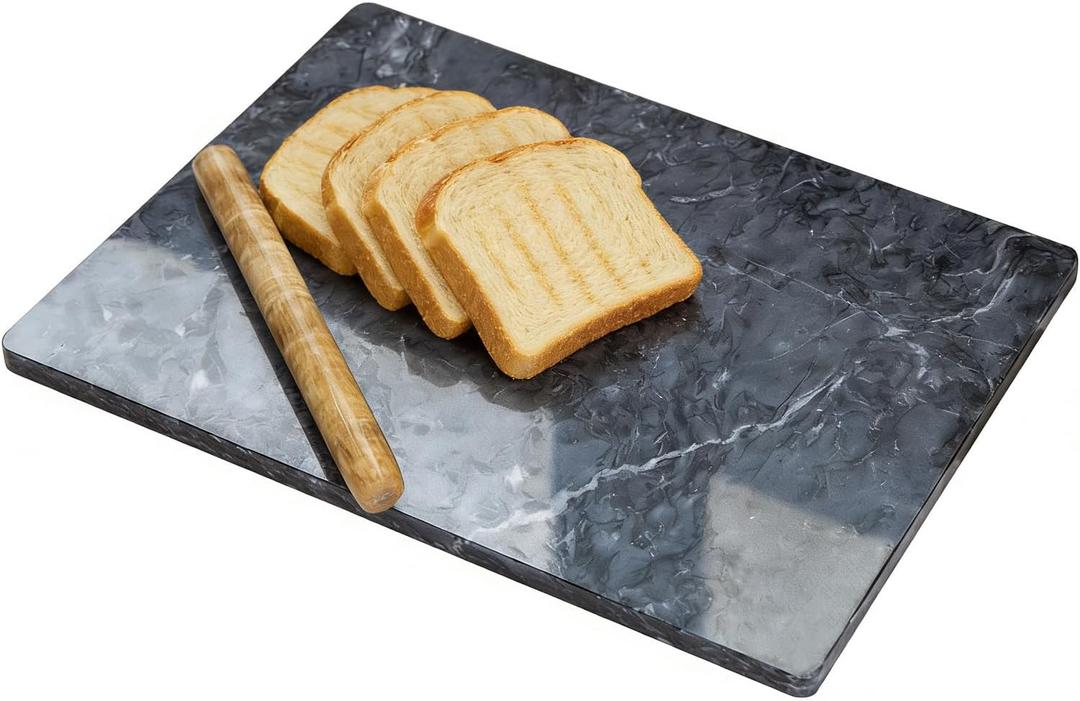 Diflart Natural Marble Stone Cutting Board for Kitchen, 16x20 Inch, Black, Marble Slab Pastry Board Large with Non Slip Feets for Keep the Dough Cool and Chocolate Tempering, Pack of 1 Pcs