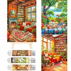 Small Jigsaw Puzzles for Adults 150 Pieces Vintage Painting Mini Jigsaw Puzzles Challenging 6 x 4 Inches, 3 Pcs,Mini Easel Included