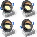 Ensenior 4 Pack 4 inch 5CCT LED Gimbal Led Recessed Light with Junction Box, 360+90 Adjustable Directional Lighting, Dimmable, CRI90+, 2700K/3000K/3500K/4000K/5000K, 900LM, 10W=85W-ETL&FCC, Black
