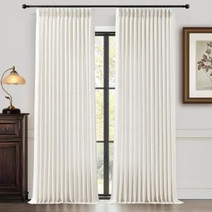 90 Inch Curtains Pinch Pleated Linen Curtain for Living Room, Floor to Ceiling Light Filtering Pleat Drapes Natural Textured Thick Semi-Sheer Window Curtains with Hooks for Bedroom Farmhouse, 2 Panels