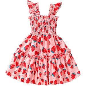 RETSUGO Little Girls Dresses Flutter Sleeve Casual Birthday Party Dress Toddler Kids Swing Twirly Summer Sundress 7-8 Years