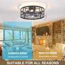 24" Farmhouse Flush Mount Caged Ceiling Fans with Lights, Rustic Low Profile Ceiling Fan with Light and Remote, Reversible DC Motor Bladeless Enclosed Ceiling Fan for Bedroom Laundry Room Kitchen