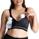 Momcozy Seamless Pumping Bra Hands Free, Fixed Padding Hands-Free Pumping & Nursing Bra, Wireless Comfort Pumping Bra Leopard Black (Medium)