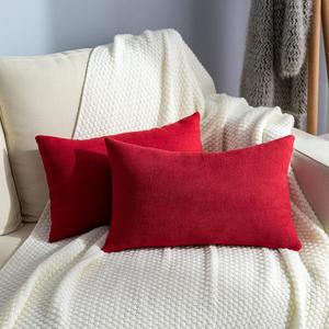Stellhome Pack of 2 Red Lumbar Throw Pillow Covers Christmas Decorative Rectangle Set Solid Pillowcase for Bed Couch Sofa Bench, 12x20 inch (30 x 50 cm)