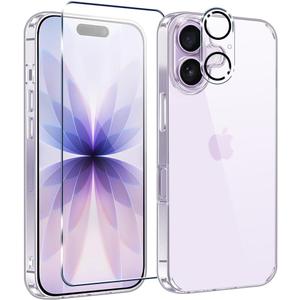 Compatible with iPhone 17 Phone Case with Screen Protector & Camera Len Protector, [Not Yellowing] [Military-Grade Drop Protection] Protective Cover Case for iPhone 17 - Crystal Clear