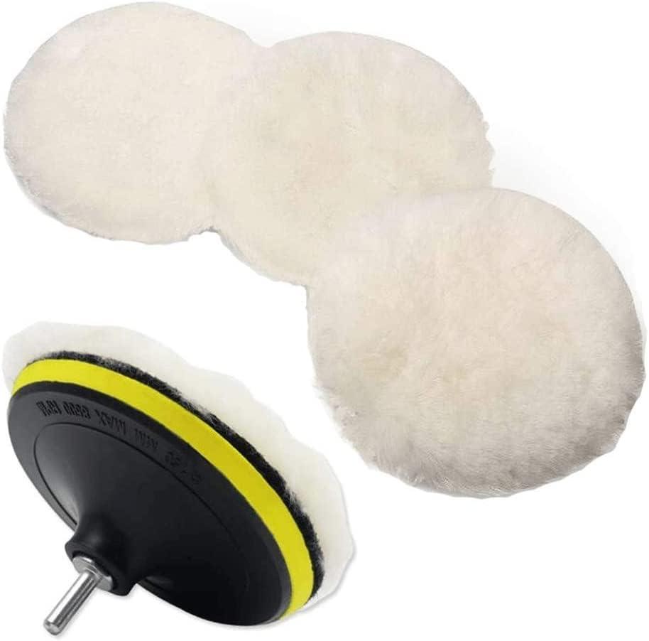 IPELY 6 Pcs 5 Inch Wool Polishing Buffing Pad Polishing Buffing Wheel for Drill Buffer Attachment with M14 Drill Adapter