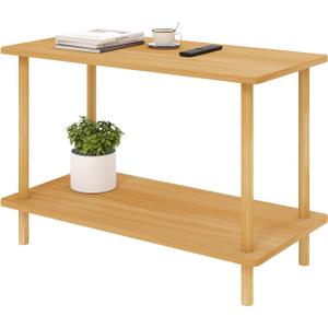 Funecy 2-Tier End Table, Sofa Side Table with Storage, Narrow Side Table, Bedside Table for Bedroomfor Living Room and Small Space (Natural), 31.5"L x 15.8"W x 21"H