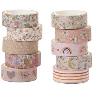 YUBX Boho Washi Tape Set 10 Rolls Cute Masking Graphic Floral Pattern Decorative Tapes for Arts, DIY Crafts, Journals, Planners, Scrapbook, Wrapping (Warm)