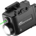Pistol Light Green Laser Combo Rechargeable, 700 Lumen Green Beam Flashlight for Picatinny 1913 Rail Mounted Light with Strobe, USB-C Charging