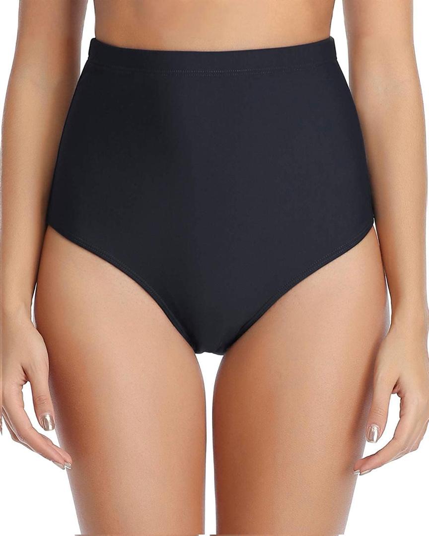 Tempt Me Women Retro High Waisted Bikini Bottoms Tummy Control Swimsuit Bottoms (Black), M