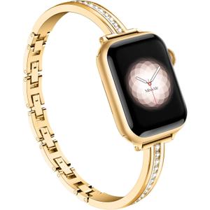 Missair Bands Compatible with Apple Watch Band 38mm 40mm 41mm 42mm 44mm 45mm 46mm 49mm for Women, Slim Metal Dressy Jewelry Bracelet with Bling Diamond for iWatch Series 11 10 9 8 7 6 5 4 3 SE Ultra (Gold)