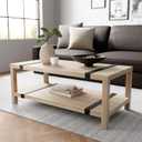Modern Rectangular Coffee Table - 44-Inch White Washed Oak & Powder-Coated Metal - Industrial Style with Lower Shelf Storage - Coffee Tables for Living Room & Living Room Table
