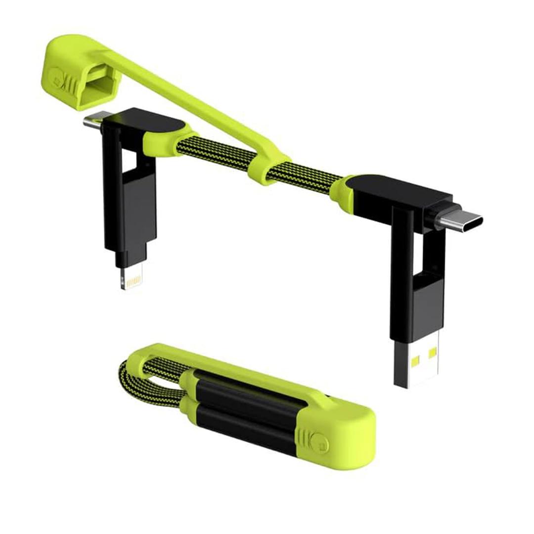 Rolling Square inCharge XL Pocket - 6-in-1 Portable Universal Charging Cable, USB-C, Lightning, USB-A and Micro USB, 100W Ultra-Fast Charging Power, 0.5ft/15cm, Black/Lime