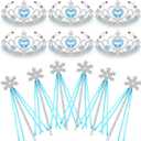 Chalyna 12 Pcs Princess Crowns Tiara Wand for Little Girl Silver Heart Jewel Plastic Tiara Winter Gift for Birthday(Blue,Snowflake Style)