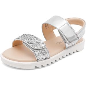 DREAM PAIRS Girls Sandals Glitter Two Strapped Casual Open Toe Sandals Size 11 Little Kid