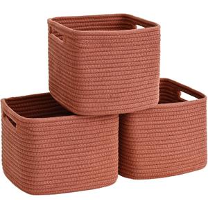 3 Pack Cube Storage Bin, 9x9x7 Cotton Rope Woven Baskets for Organizing Toys Clothes Towels, Square Gift Storage Baskets for Shelves, Nursery, Closet, Bathroom, Pantry (Red)