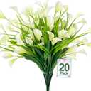 TURNMEON 20 Bundles Calla Lily (400 Heads) Artificial Flowers for Outdoors, Fake Plants UV Resistant Faux Plastic Fake Flowers for Indoor Planter Home Porch Yard Spring Summer Cemetery Decor(White)