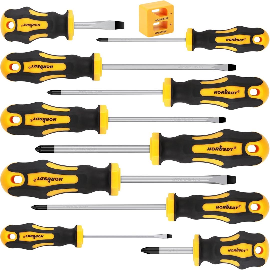 HORUSDY 11-Pieces Magnetic Screw driver, Magnetic 5 Phillips and 5 Flat Head Tips for Fastening and Loosening Seized