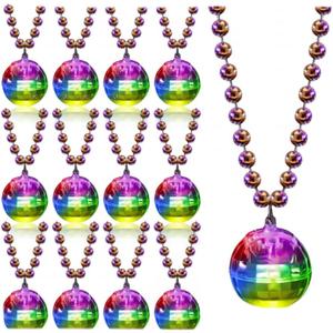 Sasylvia 12 Pcs LED Disco Ball Necklaces Light up Bead Necklaces 70s Disco Party Favors Glow in The Dark Bead Jewelry Costume Accessories for New Year Party Dance Supplies (Silver)