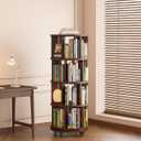 Saifu 4 Tier Wood Rotating Bookshelf on Wheels,Round Revolving Bookcase,360 Spinning Book Shelf Tower,Rolling Bookshelves for Small Space, Corner, Bedroom, Kids Room,Office, Walnut