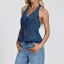 D-Sun Women Sleeveless Denim Vest Denim Halter Top Tie Backless Button Down Y2K Strapless Front Slit Sexy Jean Tank (Blue, XL)