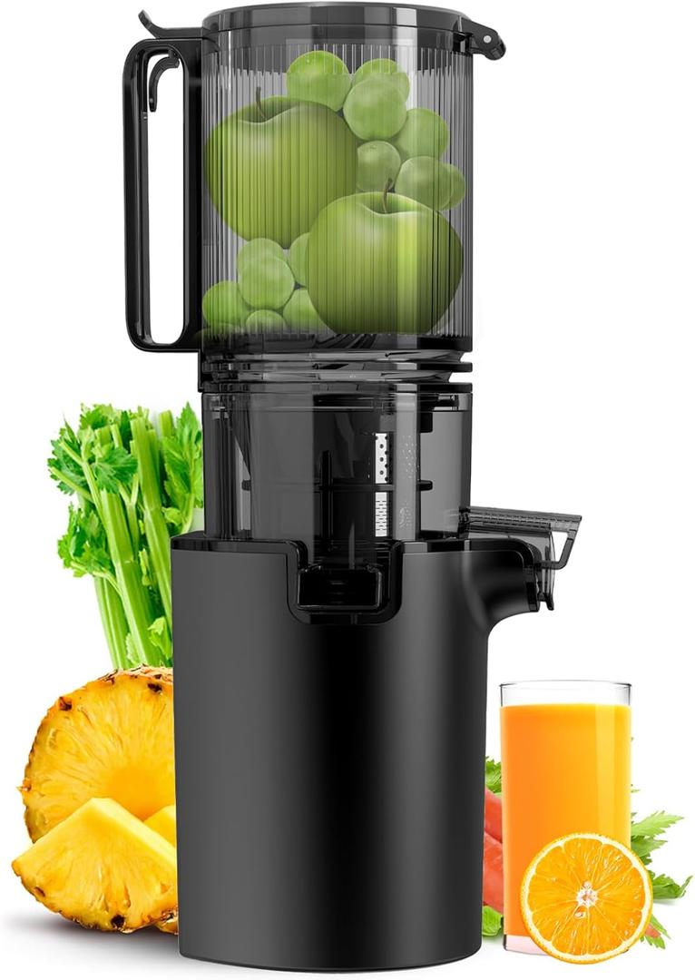 Cold Press Juicer, 5.4" Wide Feed Chute Juice Extractor Machine with 400W, High Juice Yield, Slow Masticating Juicer for Whole Vegetables & Fruits, Black
