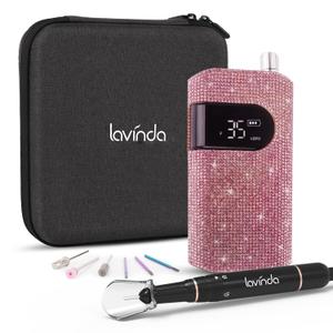Professional Nail Drill Machine, Lavinda 35000RPM Electric Nail File for Acrylic Gel Nails, Cordless Portable Nail Drill Kit with Coreless Motor, Manicure Pedicure Shape Tools (Diamond, Pink)